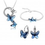 Platinum Plated Crystal Butterfly Earrings Chain Pendant Necklace Combo Jewellery Set for Women and Girls