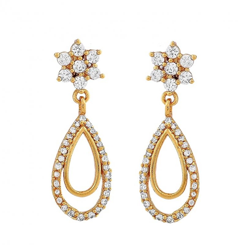 American Diamond Rose Gold Plated Love Shaped Pendant Necklace Set with Chain & Stud Earring for Girls and Women