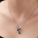 Platinum Plated Crystal Butterfly Earrings Chain Pendant Necklace Combo Jewellery Set for Women and Girls
